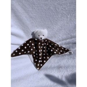 BeanSprout Brown & White Polka Dot White Bear Baby Lovey Plush Security Blanket